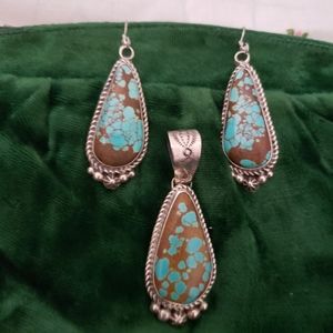 NA Navajo Handmade Nat #8 Turquoise Earrings/Pendant by Vernon and Clarissa Hale